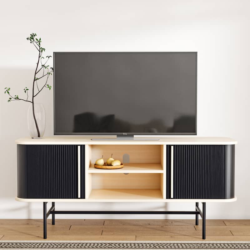 Roomfitters Modern TV Stand with Tambour Door for TVs up to 65